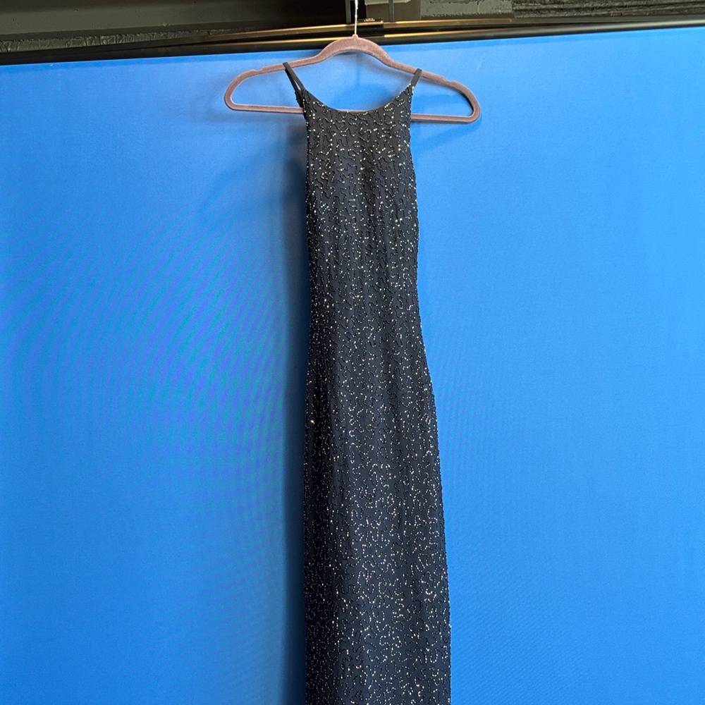 Elegant Midnight Blue Beaded Gown